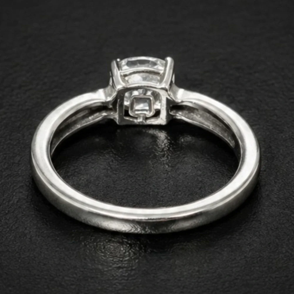 Square Colorless Rhinestone Sterling Silver Engagement Ring Size 6‎ R-TN41